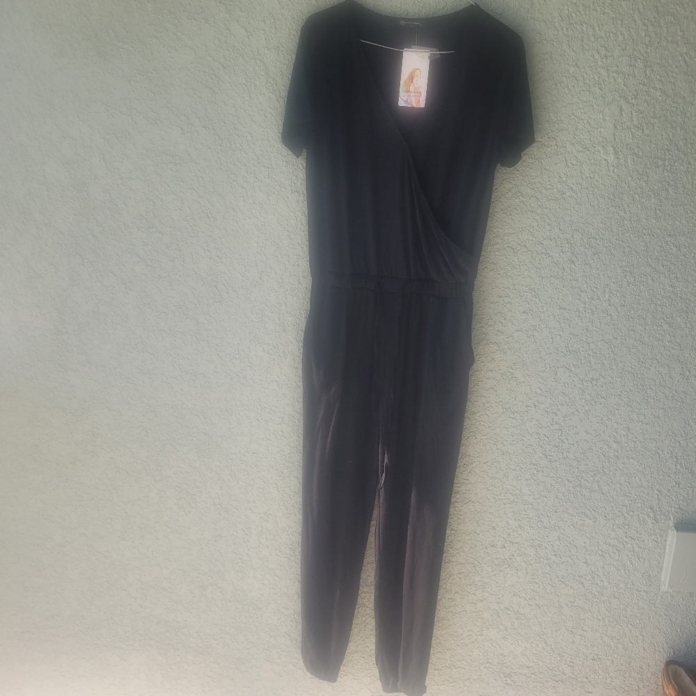 Sophisticated Black Wrap-Style Jumpsuit with Tapered Legs